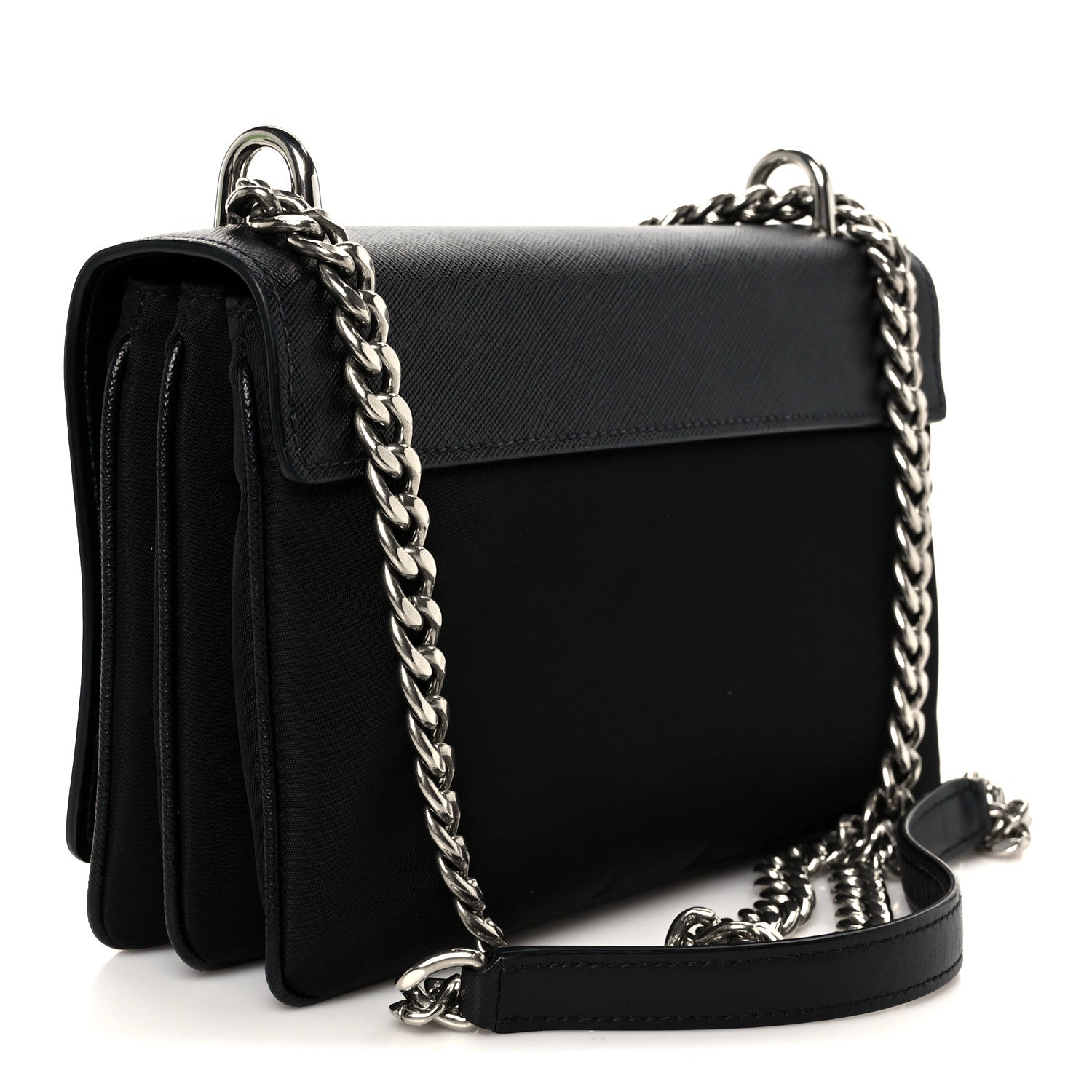 Prada Saffiano Tessuto Nylon Chain Shoulder Bag Black 3 of 11