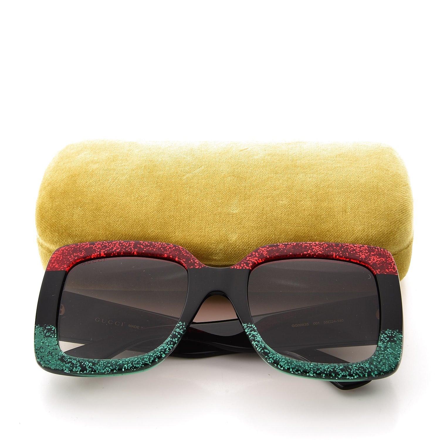Gucci Square Frame GG0083S Sunglasses Glitter Red Black Green 9 of 9
