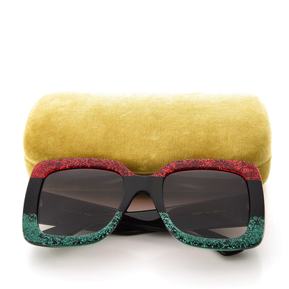 Gucci Square Frame GG0083S Sunglasses Glitter Red Black Green 9 of 9