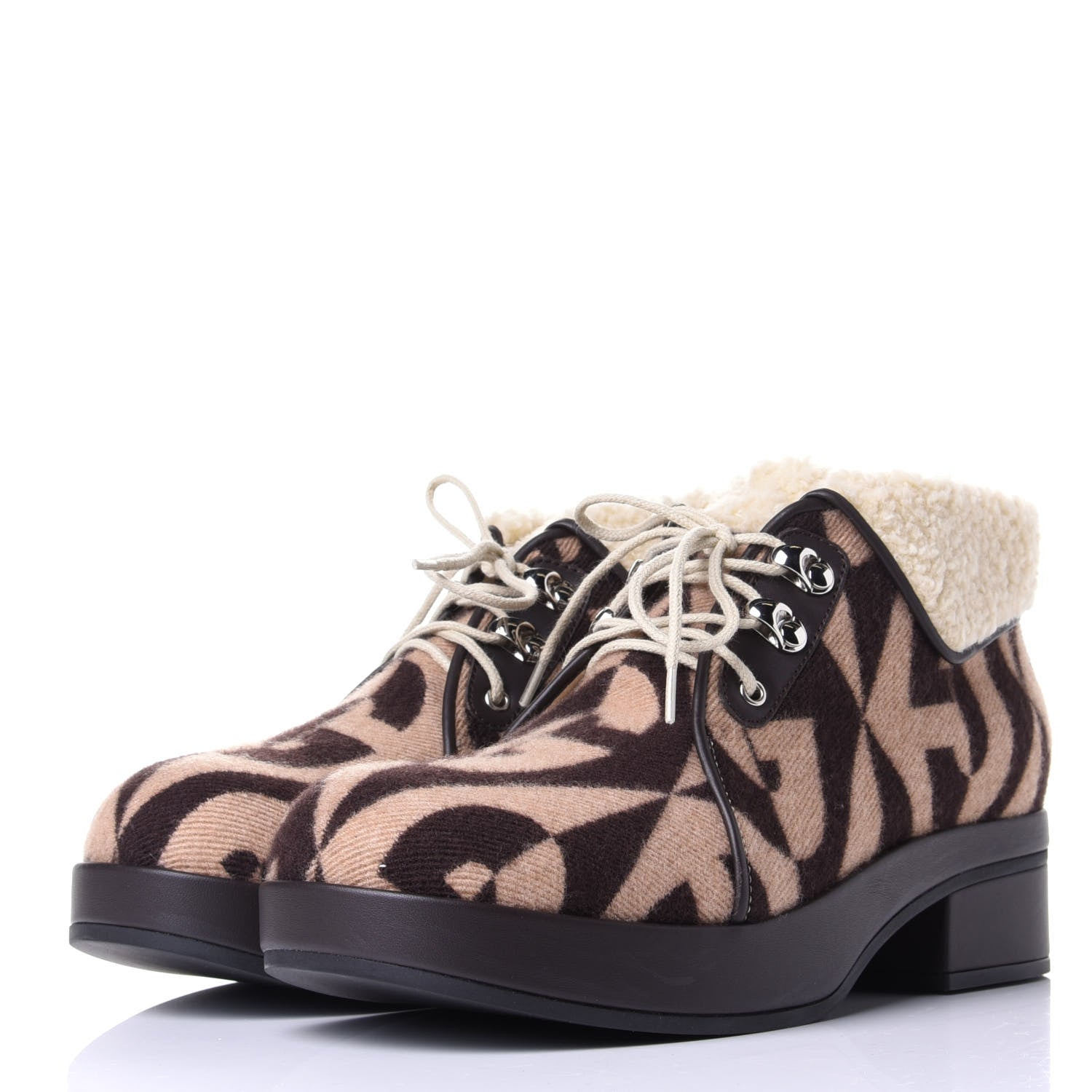 Gucci Wool Faux Shearling G Rhombus Womens Victor Ankle Boots 38 Beige Cocoa 3 of 10