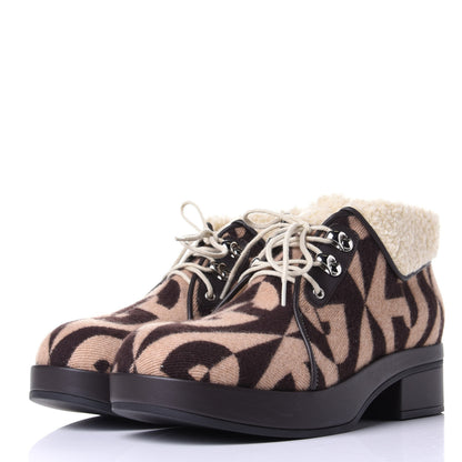 Gucci Wool Faux Shearling G Rhombus Womens Victor Ankle Boots 38 Beige Cocoa 3 of 10