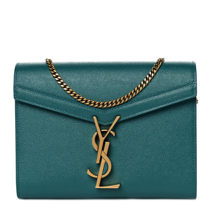Saint Laurent Grain De Poudre Monogram Cassandra Chain Wallet Teal 1 of 9