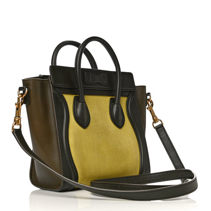 Celine Nubuck Smooth Calfskin Nano Tri-Color Luggage Chartreuse 2 of 20
