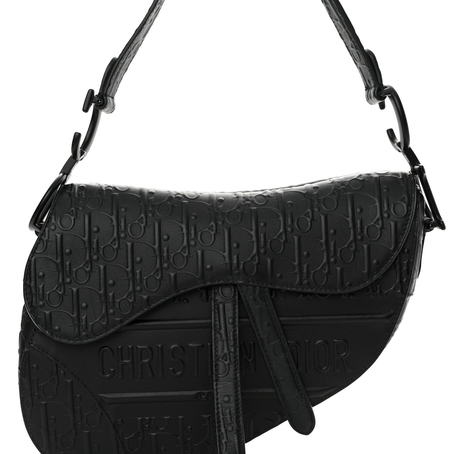Christian Dior Calfskin Embossed Oblique Saddle Bag Black Black 8 of 12