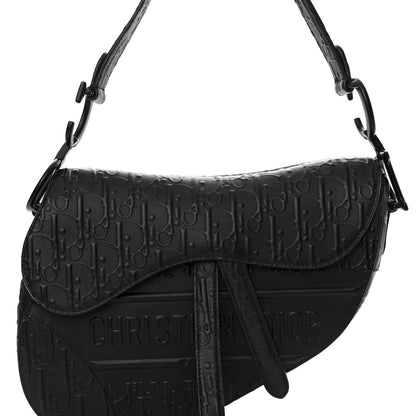 Christian Dior Calfskin Embossed Oblique Saddle Bag Black Black 8 of 12