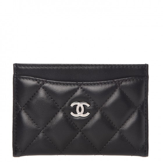 Lambskin Quilted Card Holder Black
