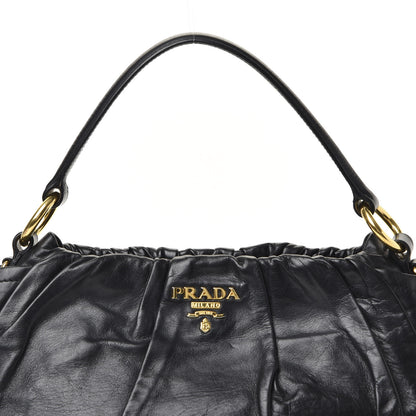 Prada Soft Calf Pleated Hobo Black 8 of 8