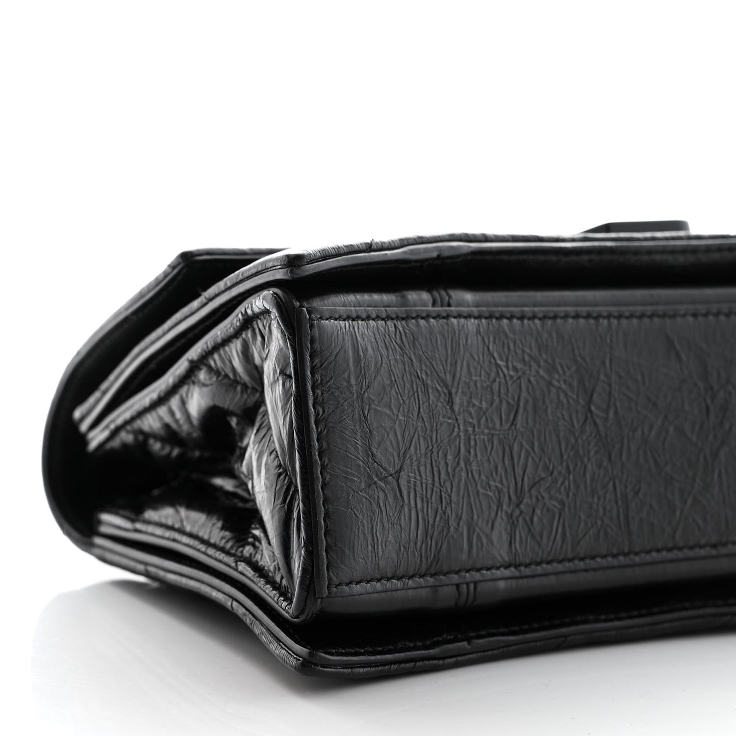 Crushed Calfskin Quilted Matte Black Hardware Small Crush Chain Bag Black