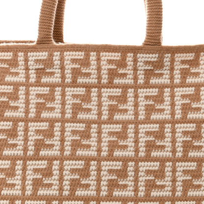 Fendi Cashmere Knit FF Large Shopper Tote Cammello 8 of 10
