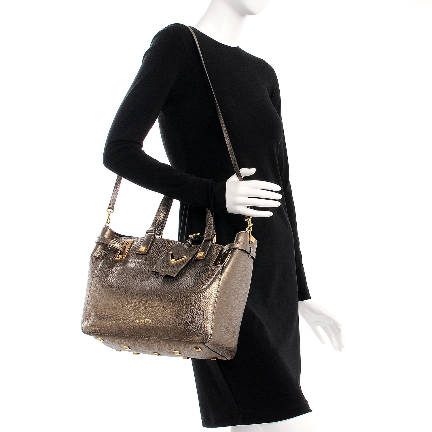 Valentino Garavani Metallic Grained Calfskin My Rockstud Soft Tote Sasso 3 of 14