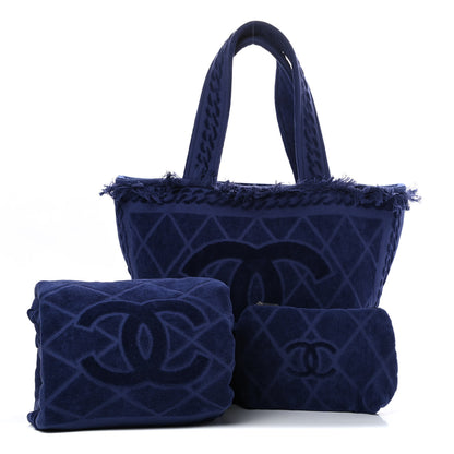 Chanel Terry Cotton CC Beach Tote Towel Set Blue 1 of 13