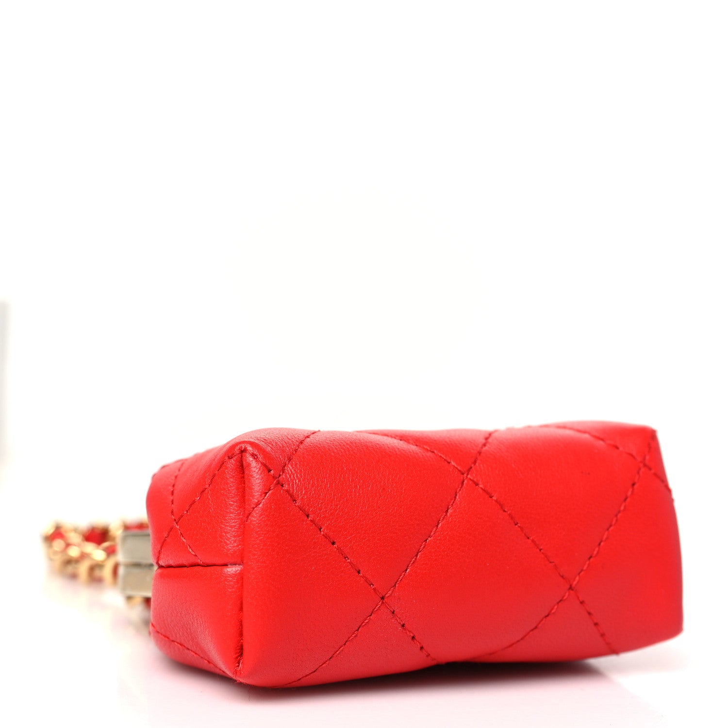 Chanel Lambskin Quilted Mini Kiss Lock Clutch With Chain Red 3 of 10
