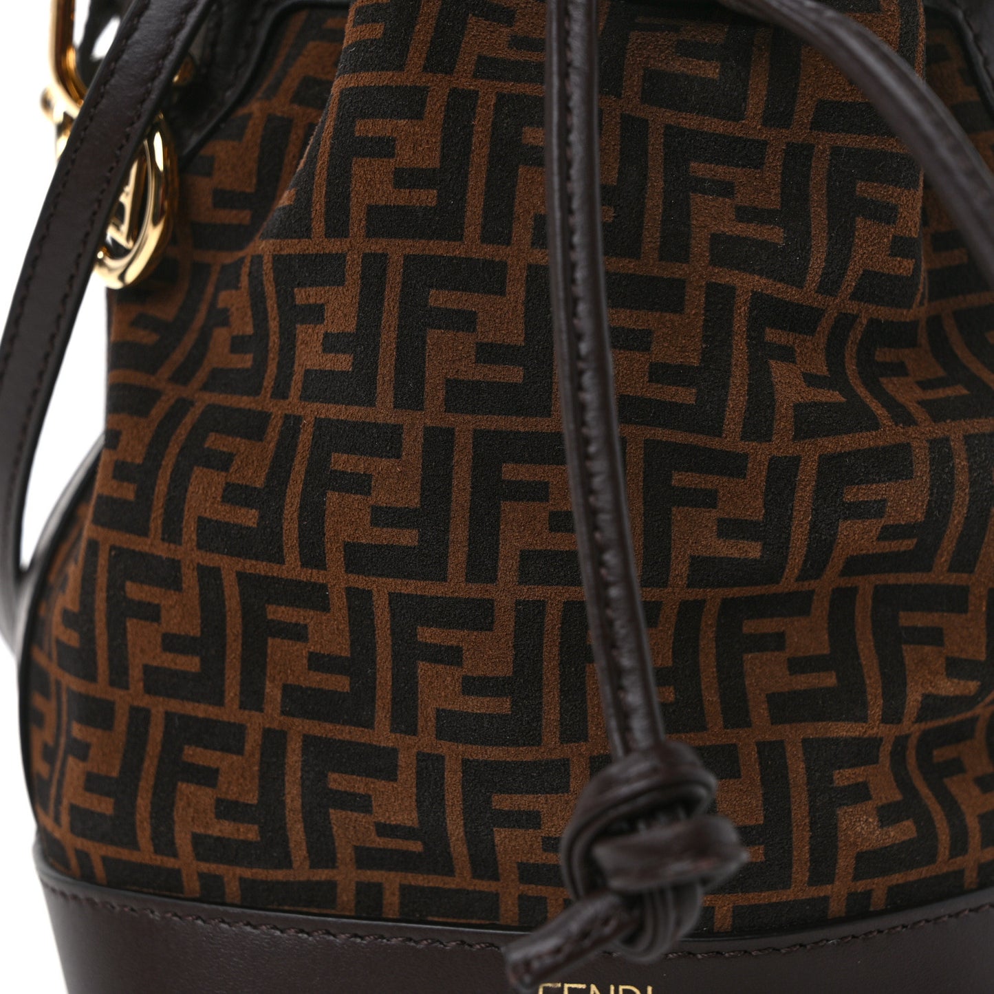 Suede Vitello King F is Fendi Micro FF Mini Mon Tresor Bucket Bag Sigaro Marrone Ebano