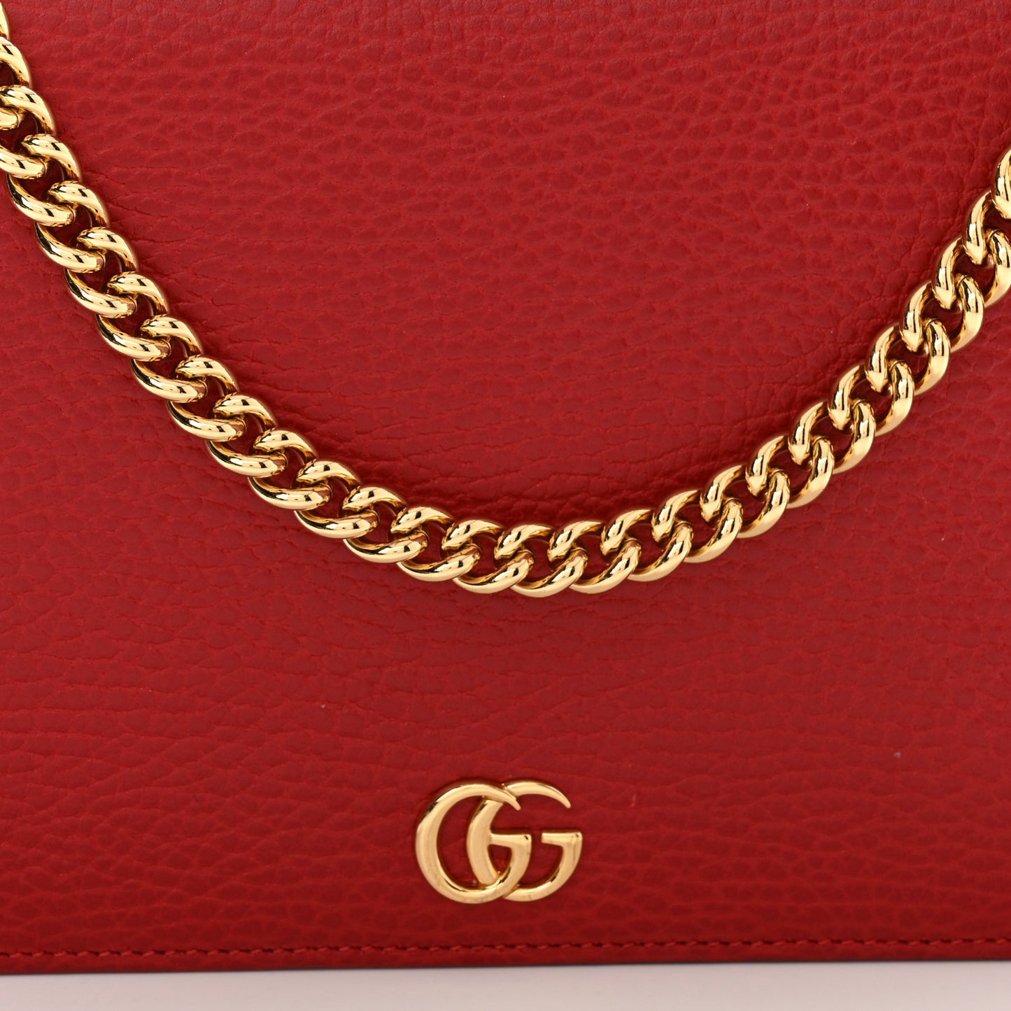 Dollar Calfskin Mini GG Marmont Chain Wallet Hibiscus Red