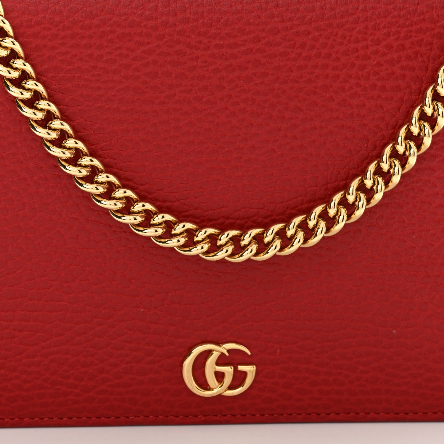 Gucci Dollar Calfskin Mini GG Marmont Chain Wallet Hibiscus Red 7 of 9