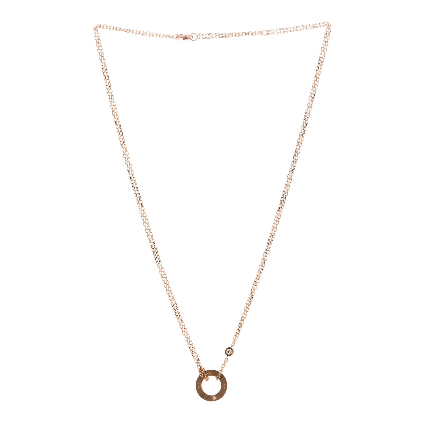 18K Pink Gold 2 Diamond LOVE Necklace