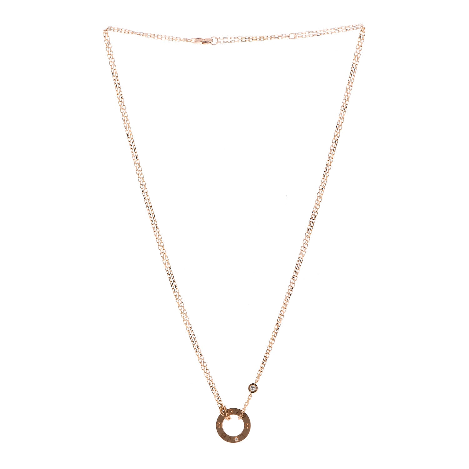 Cartier 18K Pink Gold 2 Diamond LOVE Necklace 3 of 5