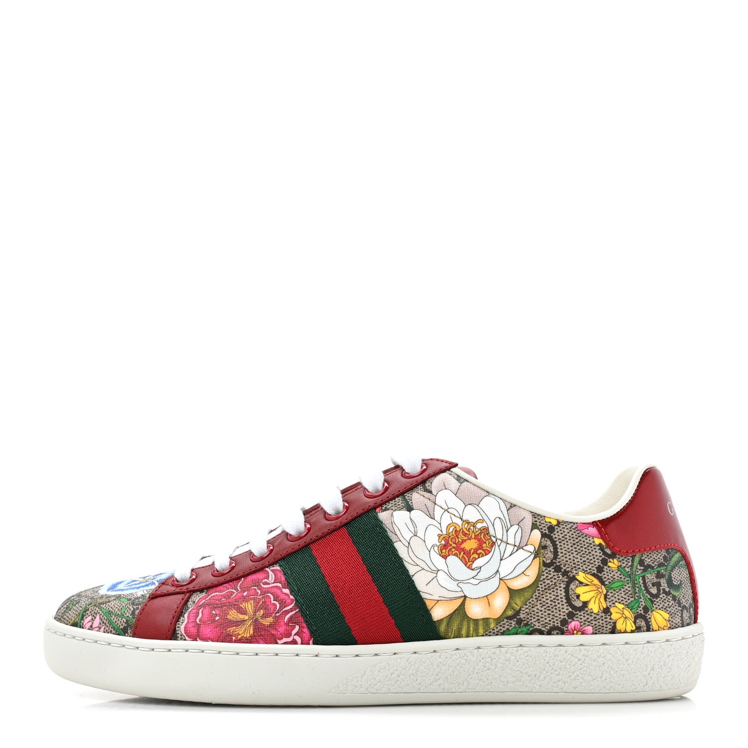 Gucci GG Supreme Monogram Flora Web Womens Ace Sneakers 35 Beige Multicolor Rosso 1 of 9
