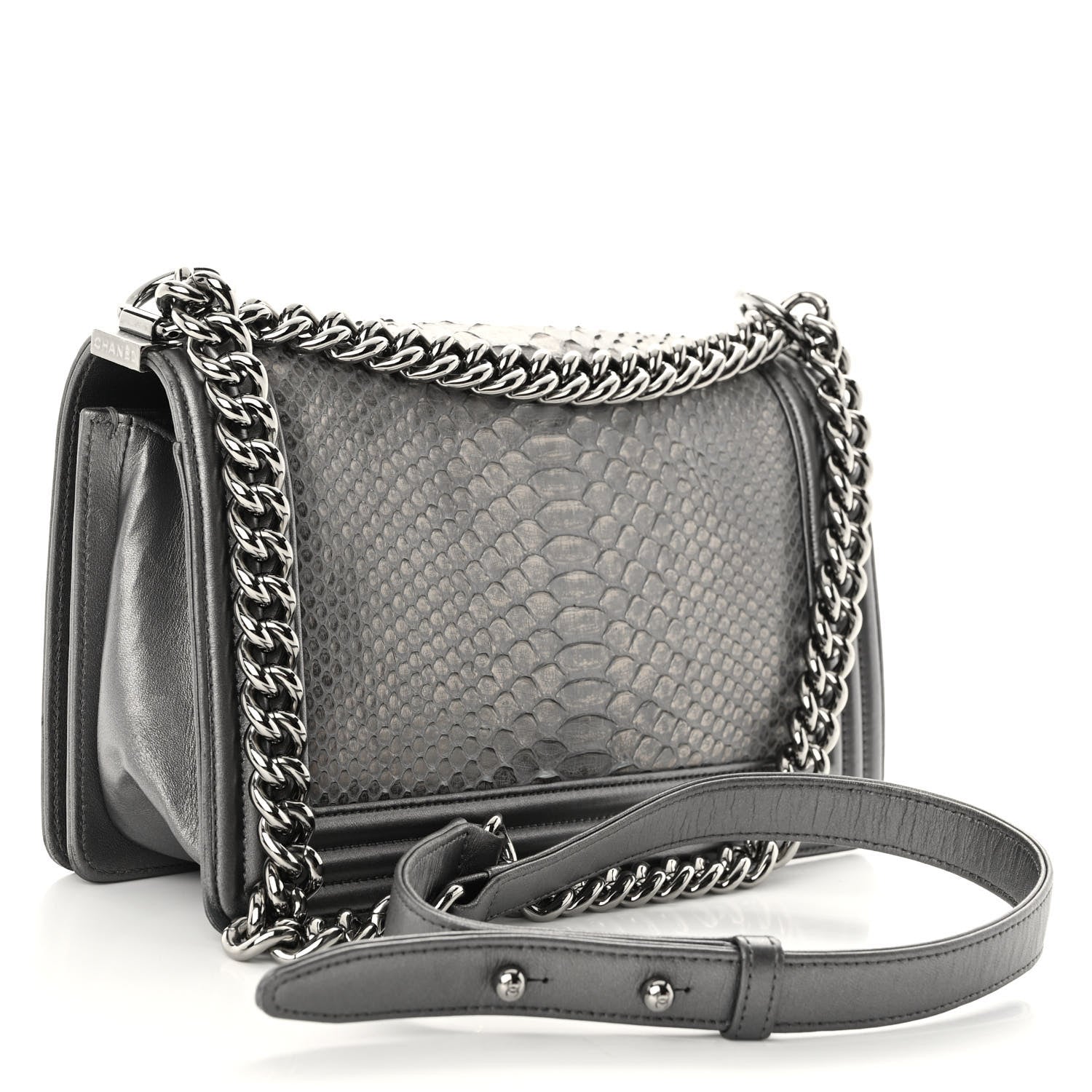 Chanel Snakeskin Medium Boy Flap Silver 3 of 12