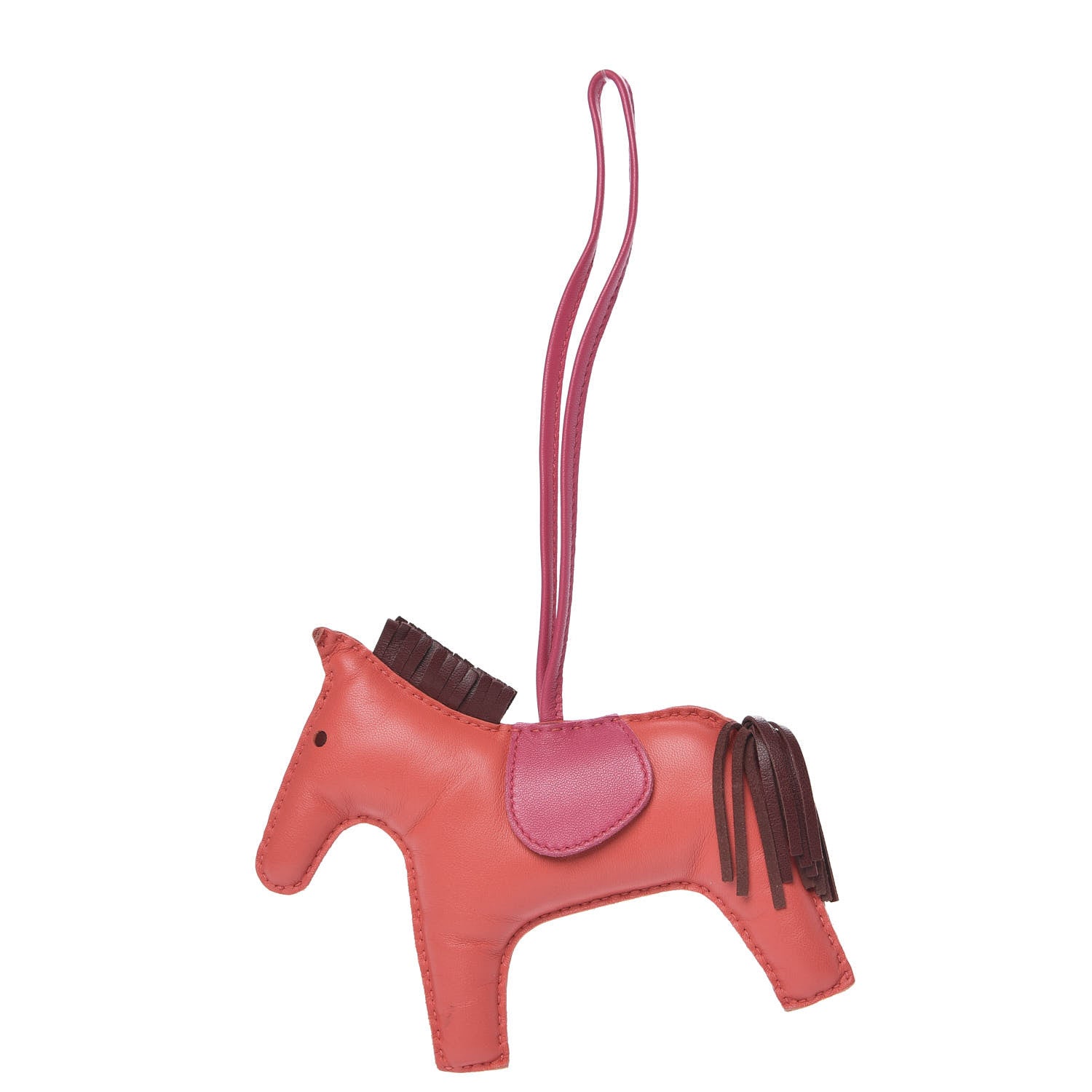 Hermes Milo Lambskin Grigri Rodeo Horse Bag Charm GM Rose Jaipur Shocking Rouge H 1 of 4