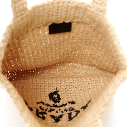 Prada Yarn Raffia Effect Crochet Embroidered Small Logo Tote Naturale 5 of 11