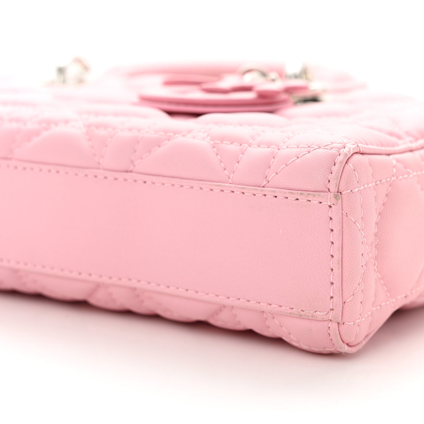 Lambskin Cannage Crystal Medium Lady D-Joy Light Pink