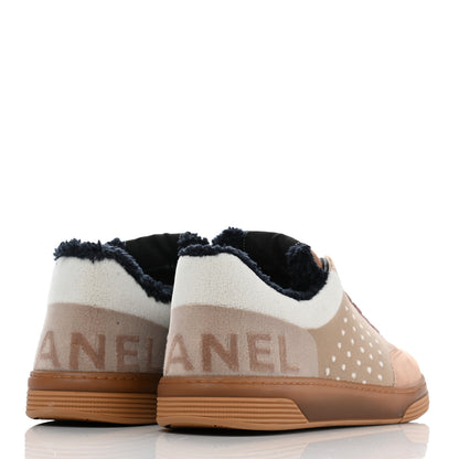 Chanel Fabric Suede Calfskin Logo Sneakers 41 Beige Black White 4 of 14