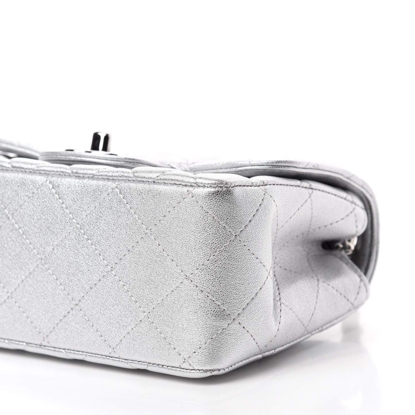 Metallic Lambskin Quilted Mini Square Flap Silver