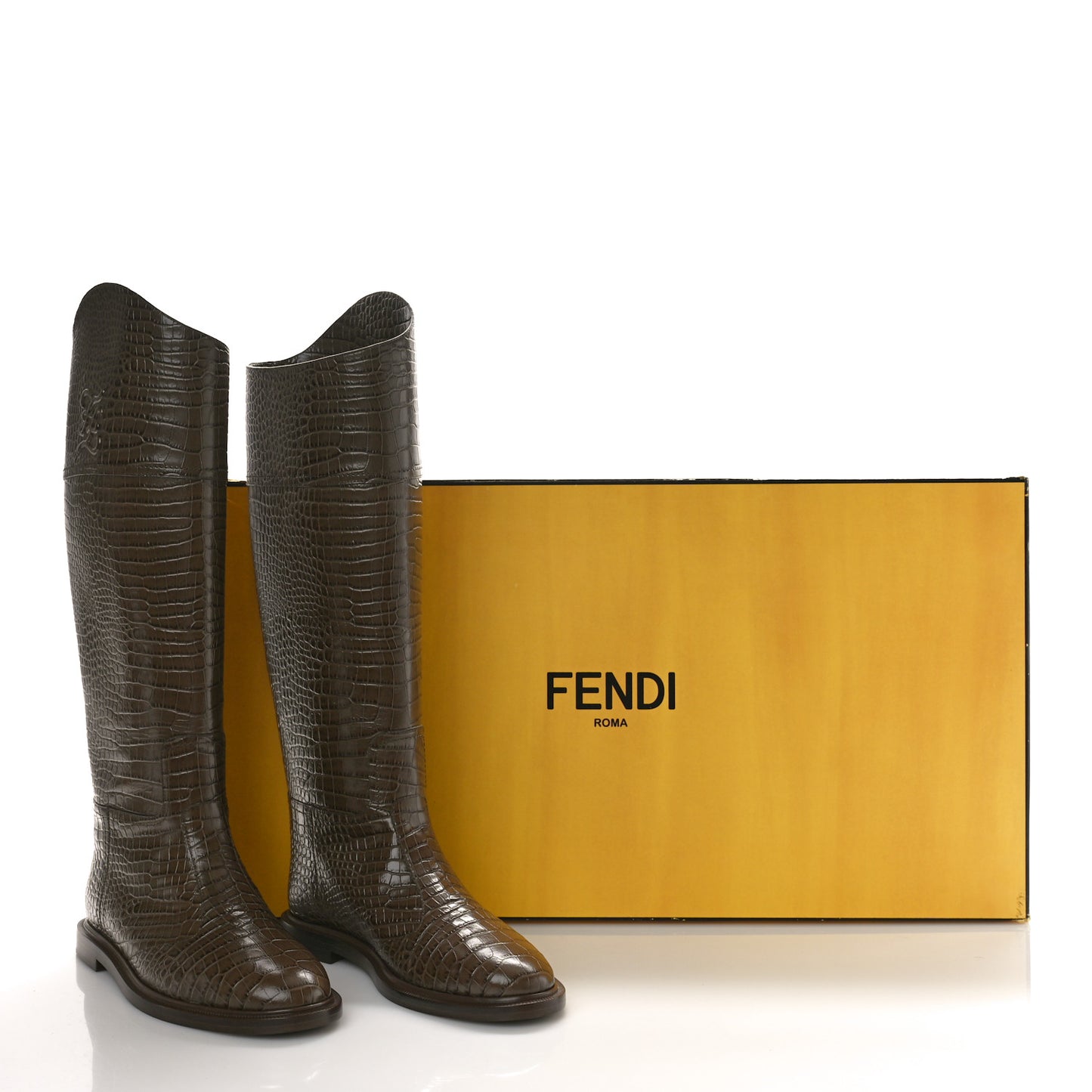 Calfskin Crocodile Embossed Karligraphy Logo Riding Boots 38 Maya
