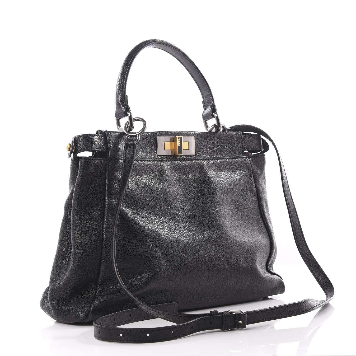 Fendi Goatskin Zucca Medium Peekaboo Iconic Satchel Black Tobacco 2 of 11