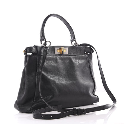 Fendi Goatskin Zucca Medium Peekaboo Iconic Satchel Black Tobacco 2 of 11