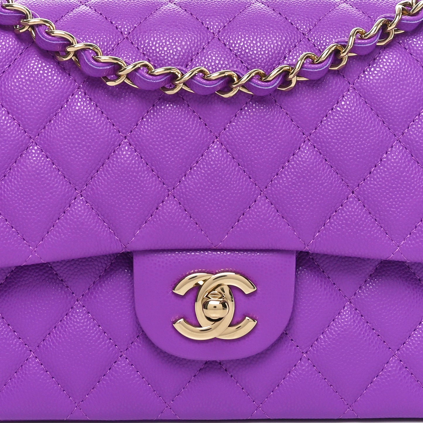 Caviar Quilted Medium Double Flap Purple