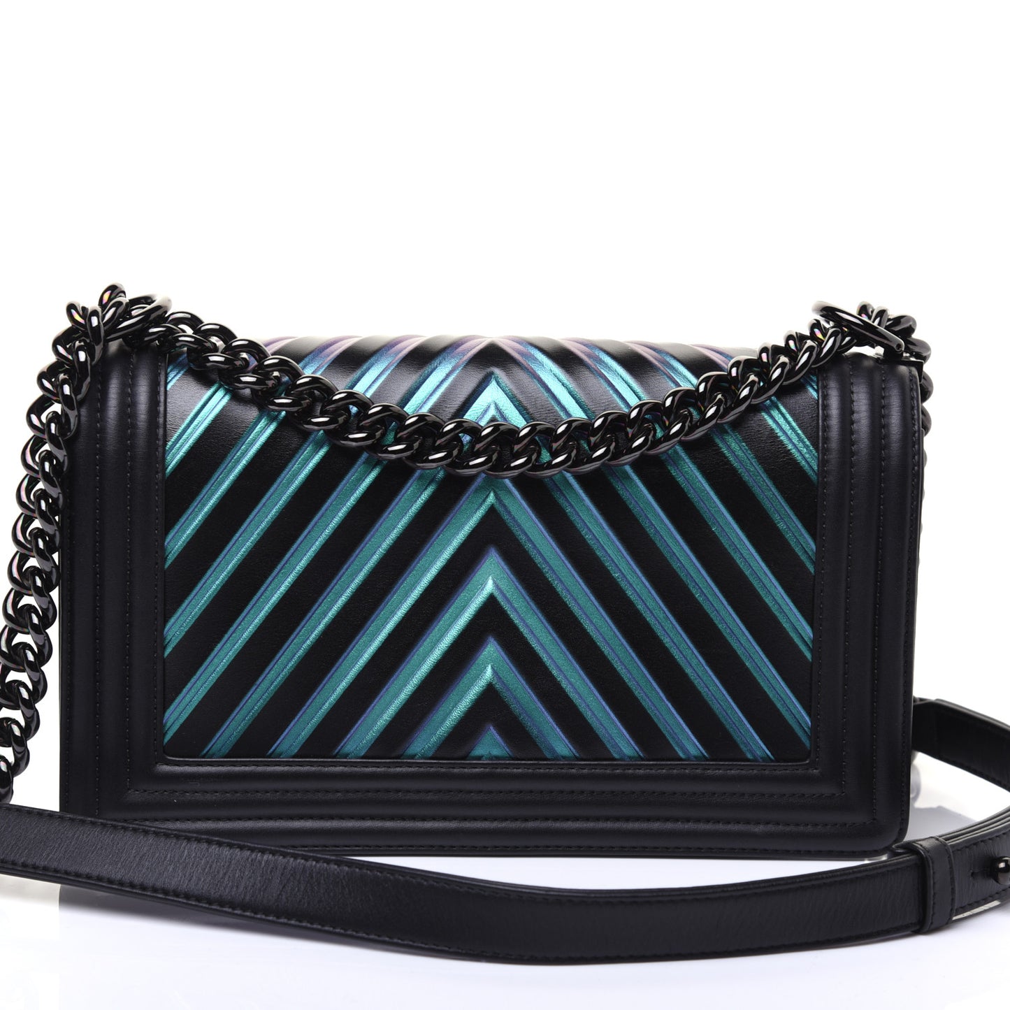 Calfskin Painted Chevron Embossed Medium Boy Flap Black
