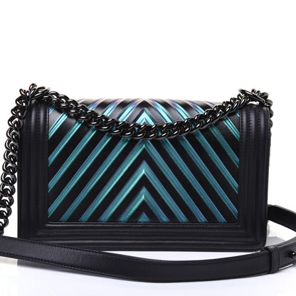 Chanel Calfskin Painted Chevron Embossed Medium Boy Flap Black 20 of 24