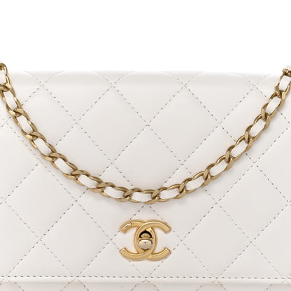 Chanel Lambskin Quilted CC Pearl Crush Wallet on Chain WOC White 9 of 13