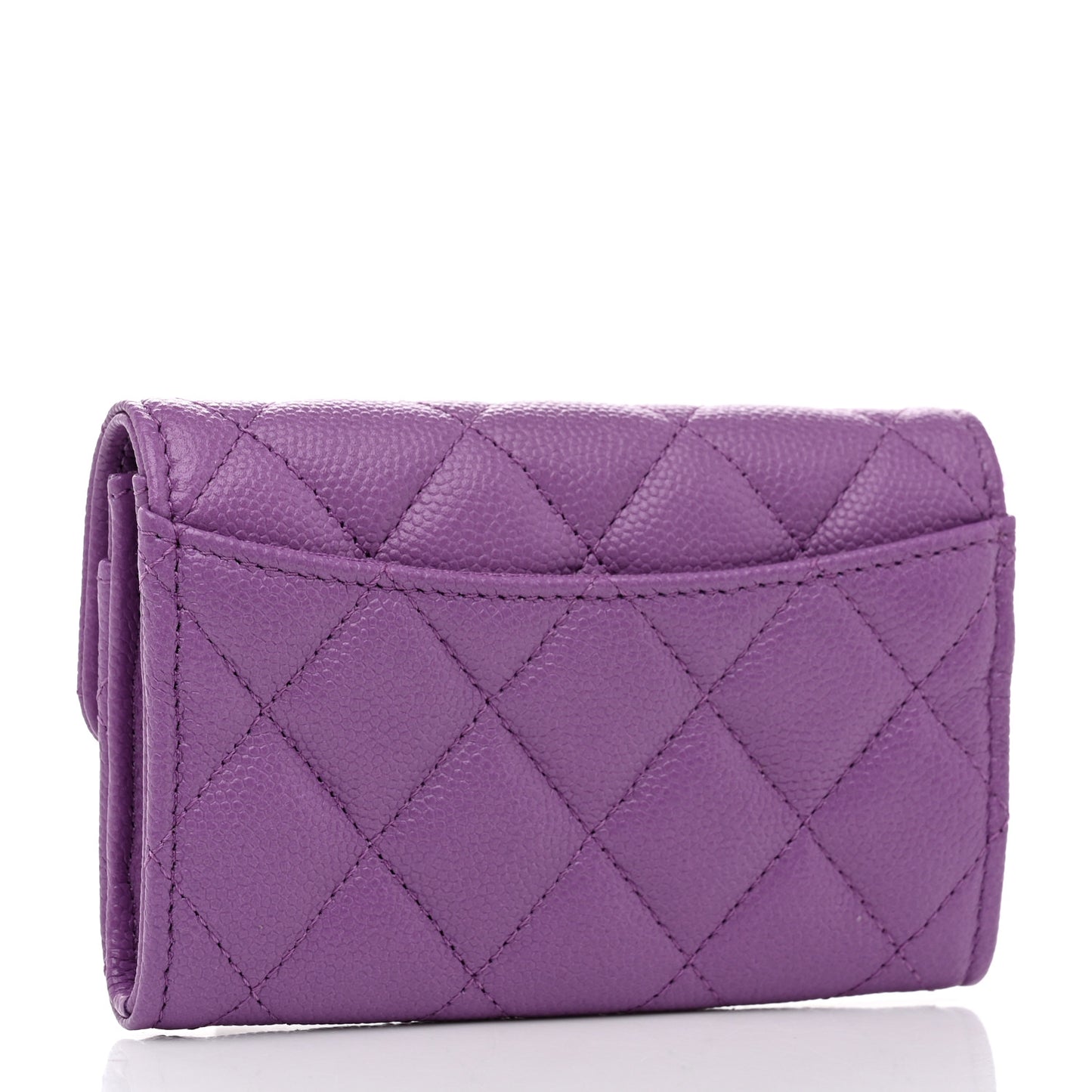 Caviar Quilted Flap Card Holder Wallet Purple