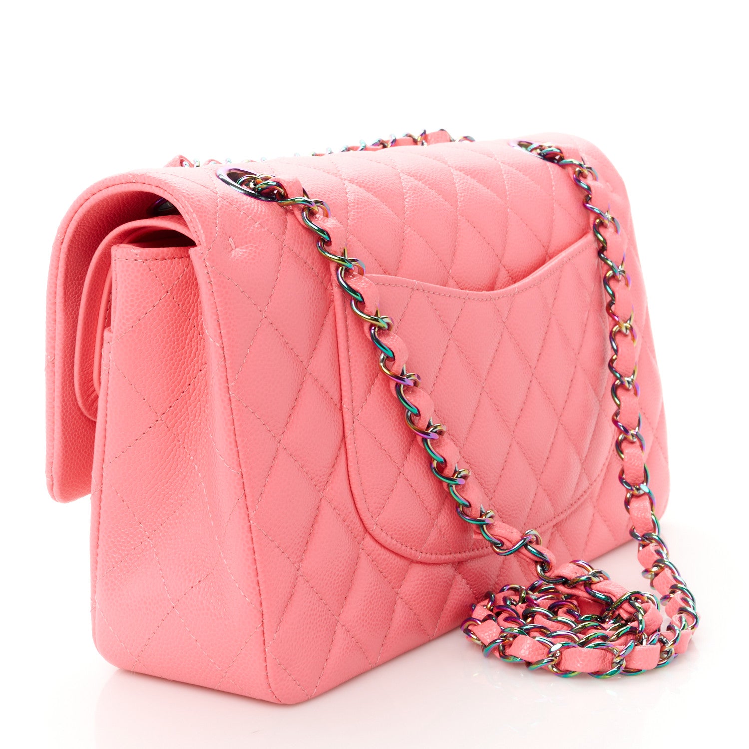 Chanel Caviar Quilted Rainbow Medium Double Flap Coral Pink 3 of 13