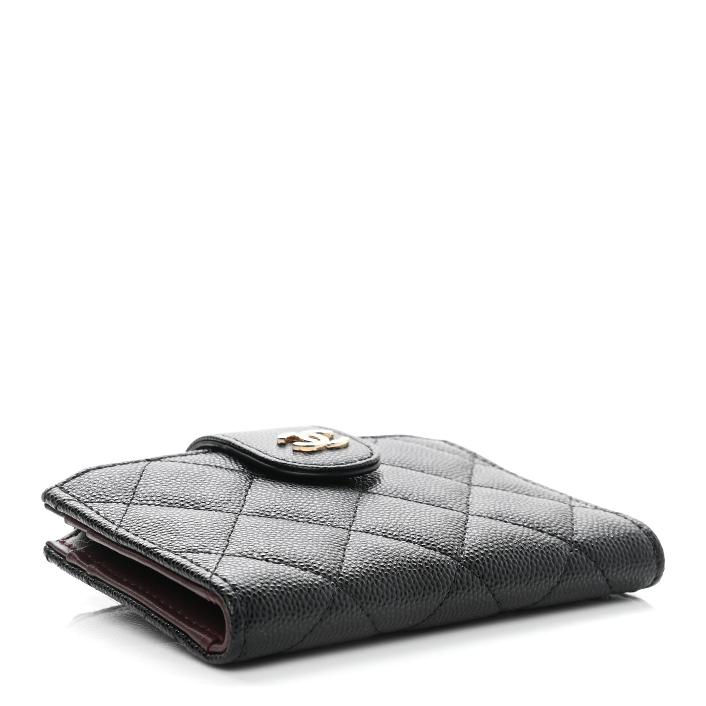 Caviar Quilted Compact Zipped Pocket Wallet Black