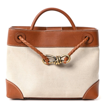 Bottega Veneta Washed Canvas Calfskin Small Andiamo Shoulder Bag Natural Light Wood 1 of 10