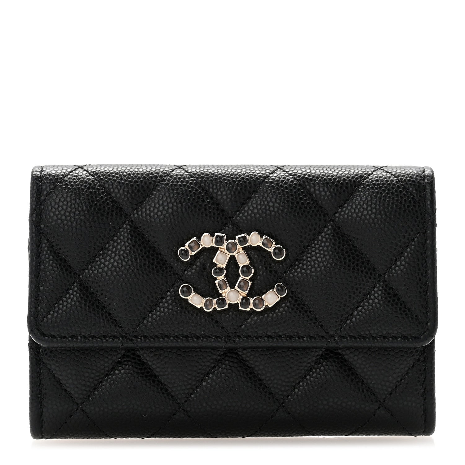 Chanel Shiny Caviar Enamel Quilted CC Flap Card Holder Black 1 of 11