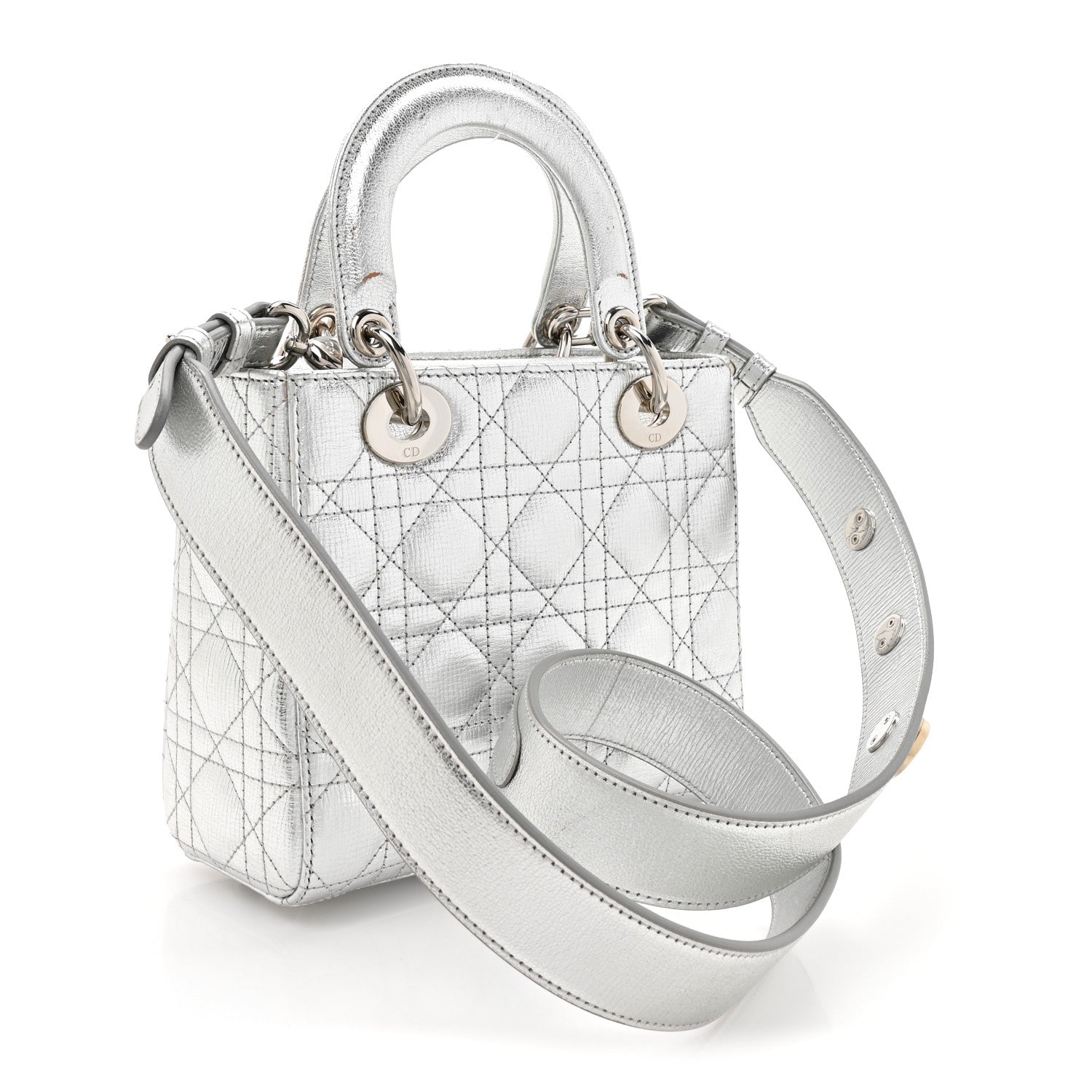 Christian Dior Metallic Grained Calfskin Cannage Small Lucky Badges My Lady Dior Silver 3 of 14