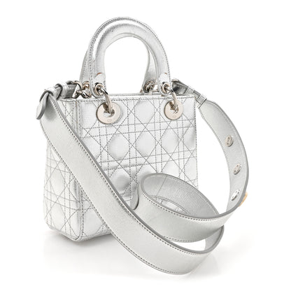 Christian Dior Metallic Grained Calfskin Cannage Small Lucky Badges My Lady Dior Silver 3 of 14