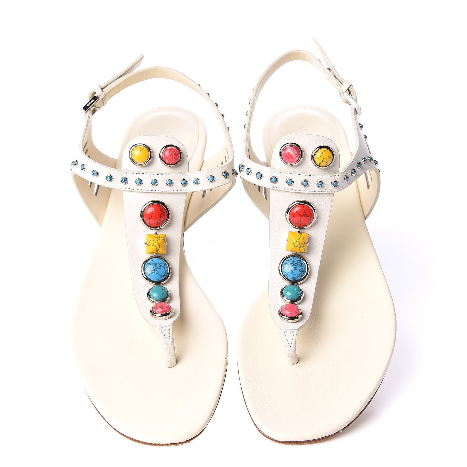 Gucci Calfskin Jeweled Thong Sandals 38.5 Off White 4 of 13