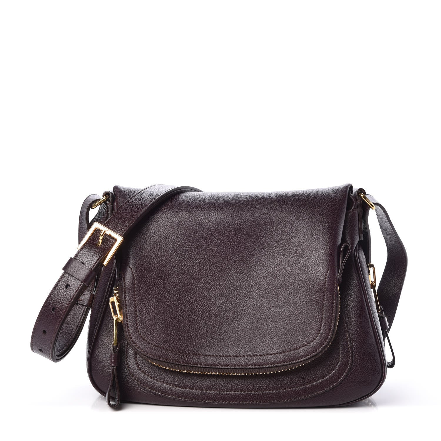 Tom Ford Pebbled Calfskin Medium Jennifer Crossbody Bag Wine 1 of 8