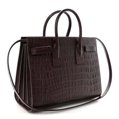 Saint Laurent Calfskin Crocodile Embossed Small Sac De Jour Amarena 3 of 9