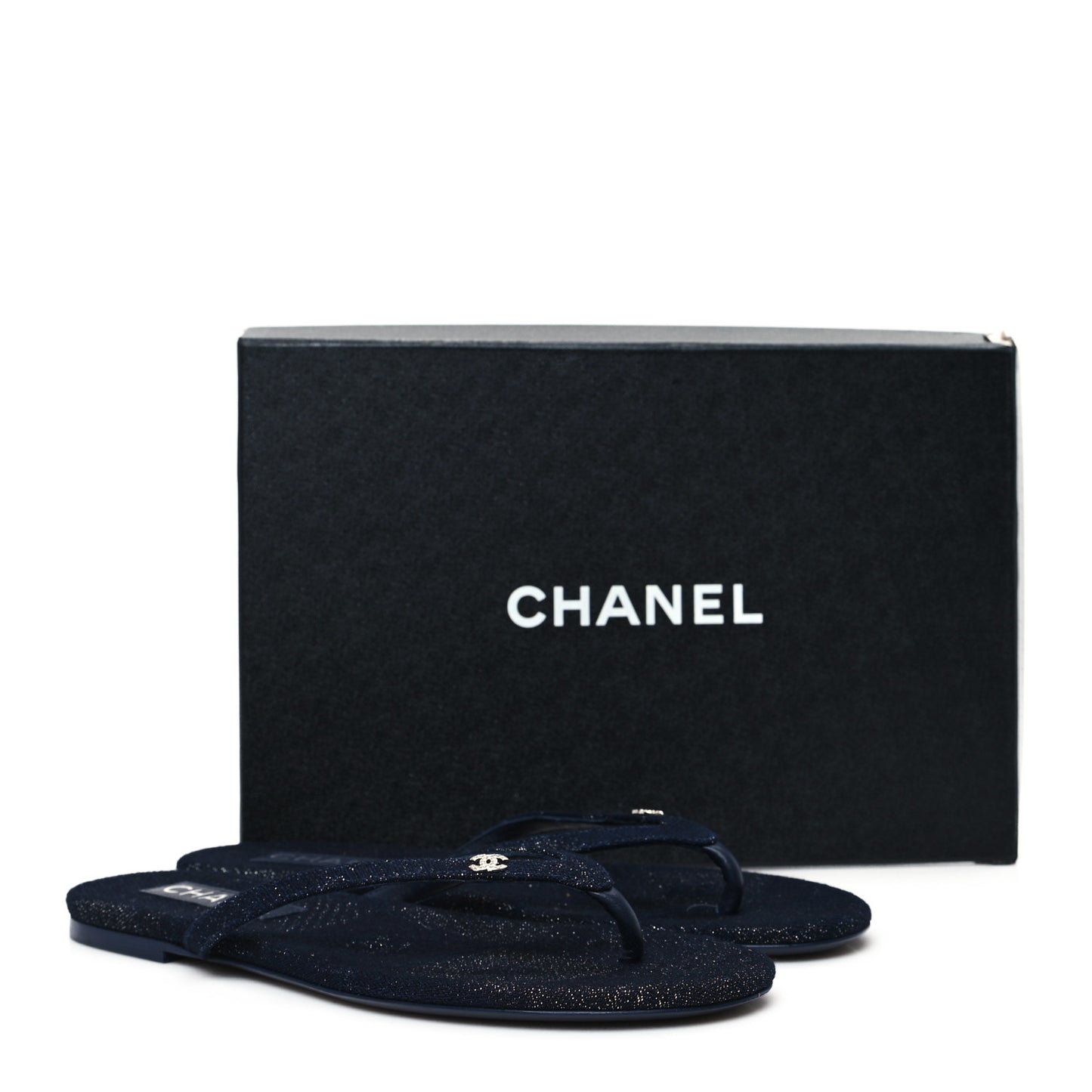 Cotton SIlk Crystal CC Thong Sandals 40 Dark Blue Silver