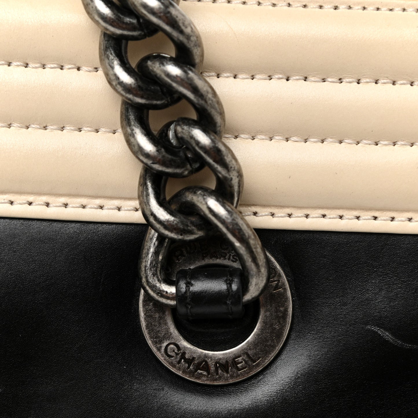 Glazed Calfskin Boy Tote Black Beige