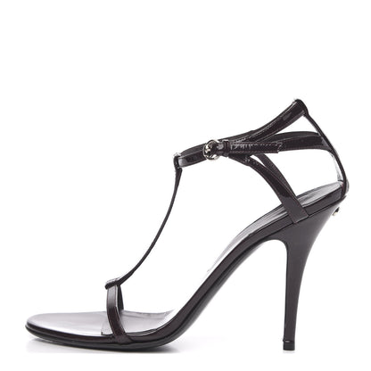 Gucci Patent T-Strap Sandals 9 Burgundy 1 of 10