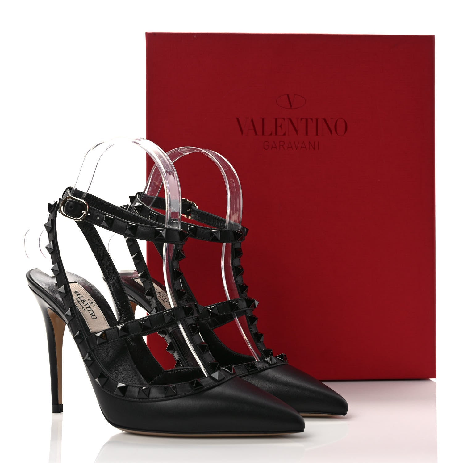 Valentino Garavani Calfskin Lacquered Monochrome Rockstud Ankle Strap 100mm Pumps 36 Black 8 of 8