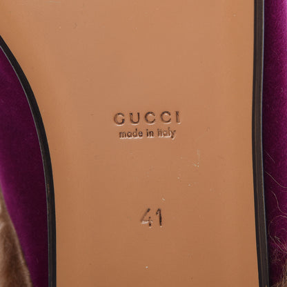 Gucci Velvet Fur Womens Princetown Slippers 40 Fucsia Violet Cyclamen Natural 7 of 7